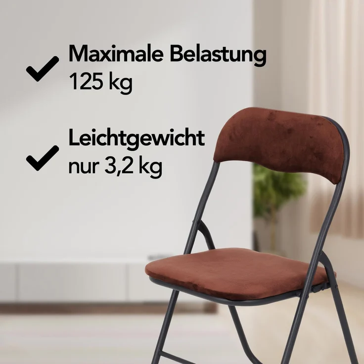 Brixy Klappstühle - 4er Set - Klappstühle - Samt - Esstisch Stühle - Klappstühle - 43 x 47 x 80 cm - Stühle - Braun – Bild 7