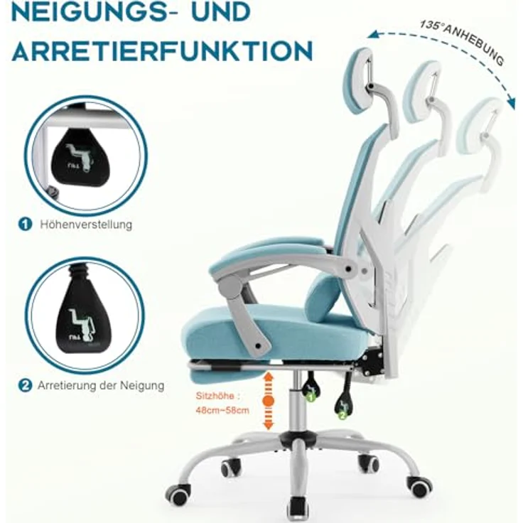 DUMOS Bürostuhl Ergonomisch EIN Schreibtischstuhl mit Komfortarmlehnen Ausgestattet mit Einer Bequemen Lendenwirbelstütze und Fußstütze Office Chair Geeignet für Zuhause – Bild 7