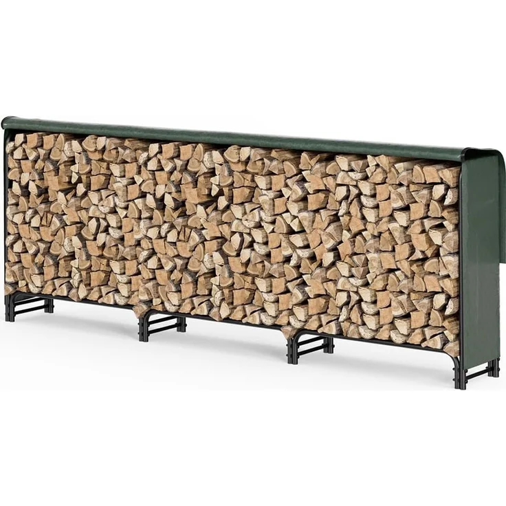 VOUNOT Kaminholzregal Aussen Metall, Brennholzregal Außen, Feuerholzregal Outdoor mit wasserdichte Abdeckung, 300 x 116 x 36 cm, Schwarz – Bild 1
