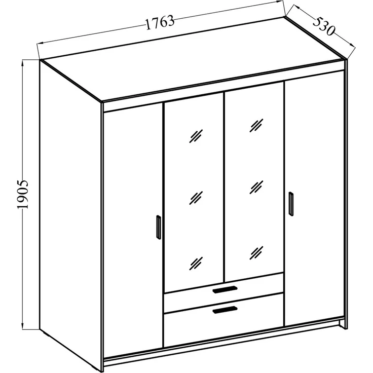 AX LIVING Kleiderschrank mit Spiegel Storicos Eiche Lefkas 4T 176,3cm – Bild 5