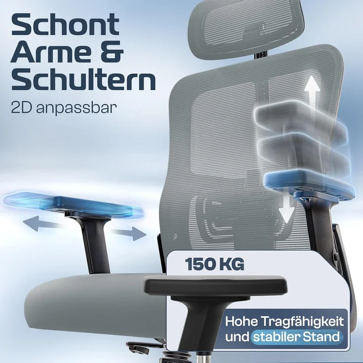 CLOUVOU BrightSeat Bürostuhl Ergonomisch [TESTSIEGER] Schreibtischstuhl 100% individuell einstellbar | Büro Stuhl & Gaming Stuhl | Computerstuhl Home Office Chair Ergonomic | Drehstuhl 150 kg – Bild 4
