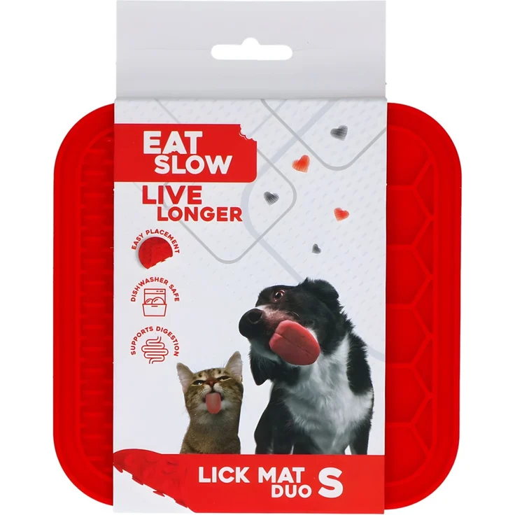 Eat Slow Live Longer Leckmatte mit Noppen und Waben rot, Größe: M – Bild 1