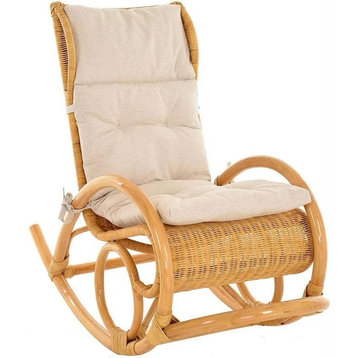Krines Home Schaukelstuhl Luxor Schaukelstuhl Natur Rattan Schaukelsessel Relaxsessel, mit Polsterauflage