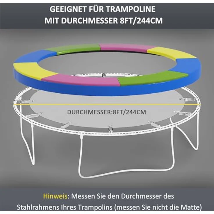 SPORTNOW Trampolin-Randpolsterung, Kunststoff PE, mehrfarbig, Ø244 x 30H cm, wasserabweisend und stoßdämpfend – Bild 3