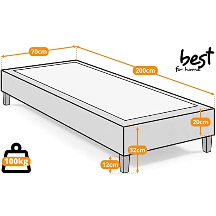 Best for Home Boxspringbett Hotelbett, Gästebett, Rahmenbett, Einzelbett, Bettgestell, Massivholz (Seniorebett, Matratze, Jugendbett, Kinderbett, 70x200 80x200 90x200 100x200 cm), Komfortbett, Boxspringgestell, TOP Preis-Leistungs-Verhältnis – Bild 6