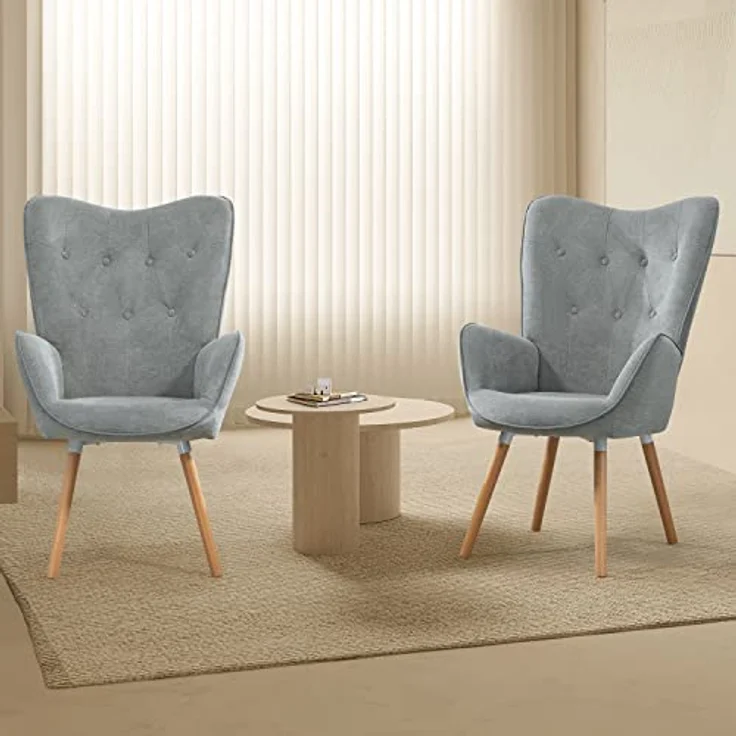 MEUBLE COSY Sessel Wohnzimmer Relaxsessel Lesesessel Lehnstühle Polstersessel Einzelsofa mit Holzbein Ohrensessel für Schlafzimmer Büro Vanity, Stoff, Grau – Bild 7