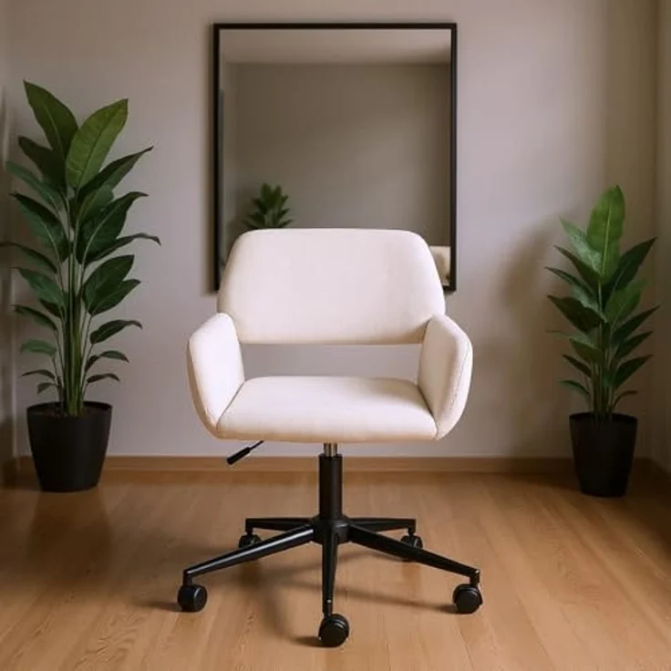 FurnitureR Beige Friseurstuhl, Modernes Design, Chenille Material, Höhenverstellbar, Ergonomisch, Mit Rollen, Platzsparend – Bild 7