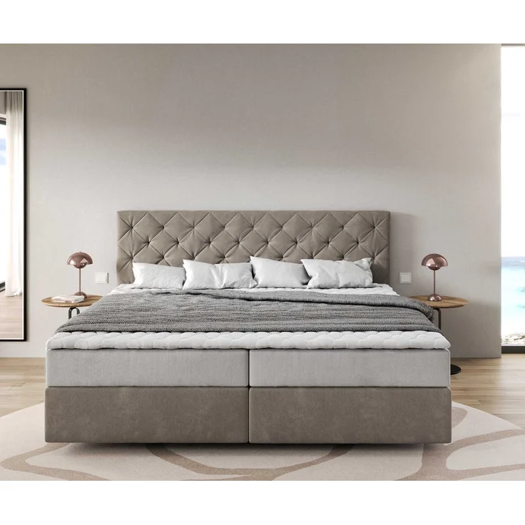 Boxspringbett Dream-Great Mikrofaser Beige 200x200 cm mit Taschenfederkernmatratze und Topper Visco – Bild 2