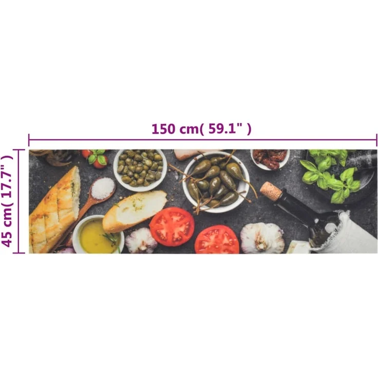 vidaXL Küchenteppich Waschbar Wein & Essen 45x150 cm Samt 136552 – Bild 4