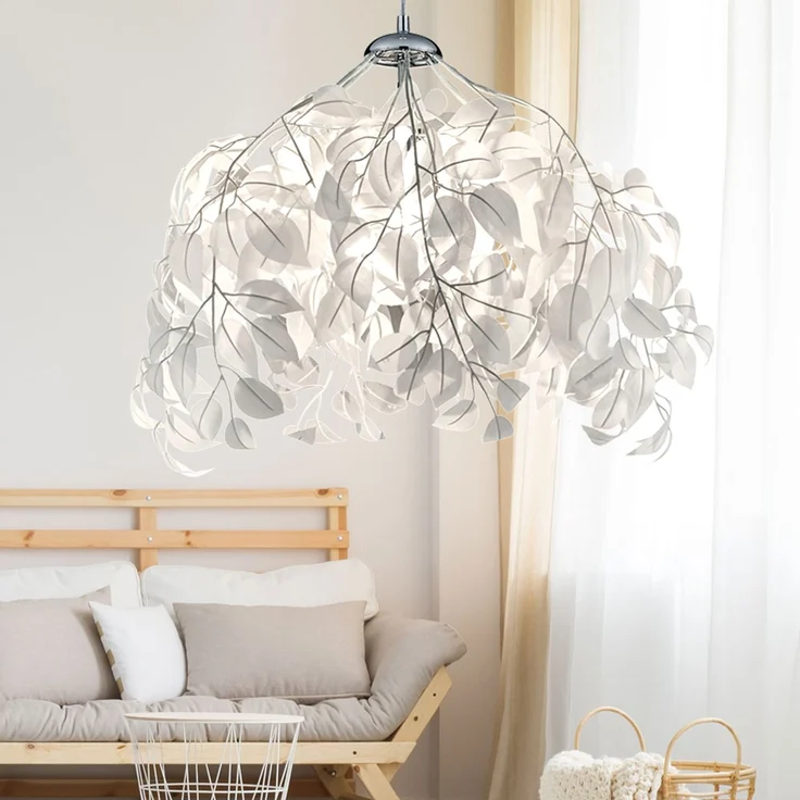 RGB LED Pendelleuchte, Blätter-Design, Chrom, H 150 cm – Bild 5