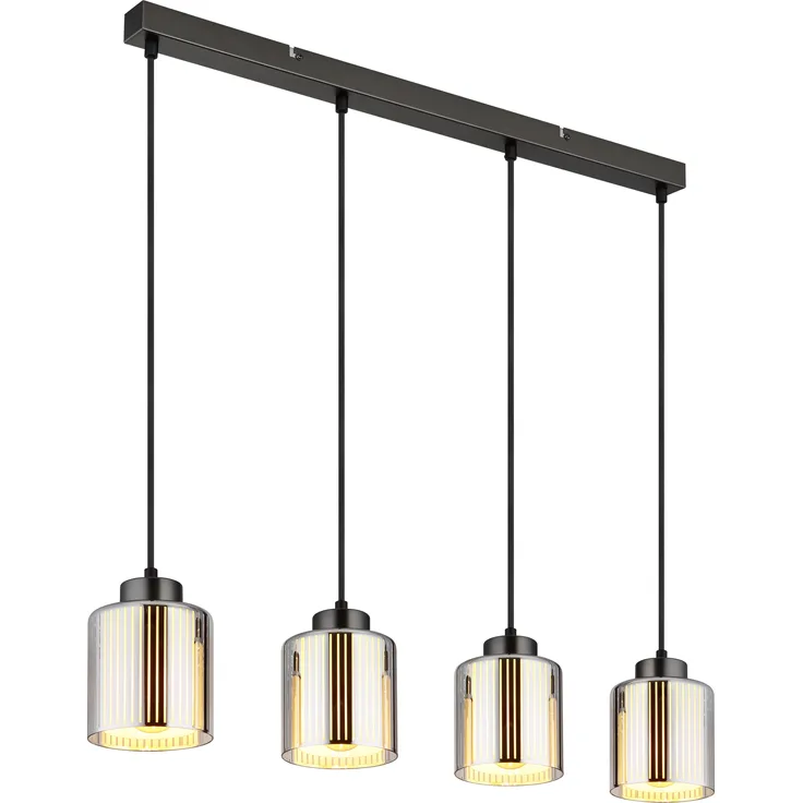 Hängeleuchte, schwarz-chrom, Glas, verchromt, H 120 cm