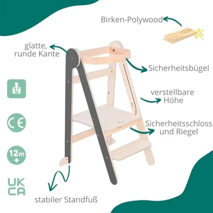 Mamatoyz Lernturm - Grey Color - Holz Grau – Bild 4
