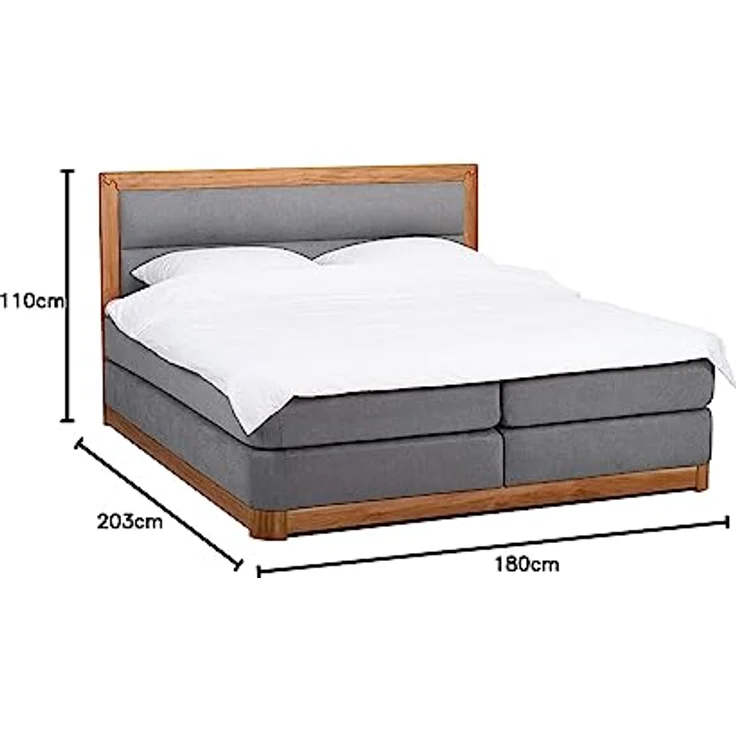 Belanoti Boxspringbett Age (Boxspringbett 180x200 Eiche 7-Zonen Taschenfederkern Matratze, inkl Visco Topper Bett 180x200 in der Farbe Hellgrau H2/H3 Polsterbett), Hotelbett mit Massivholz Eiche Massivholzbett – Bild 3