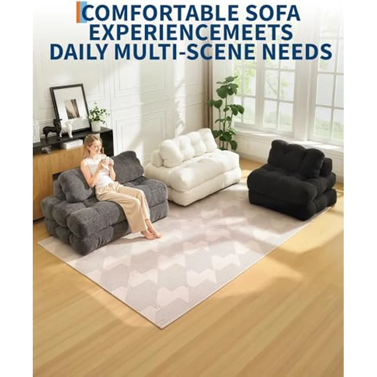 GarveeHome 3-in-1 Klappbares Schlafsofa mit Kissen – Faltbare Matratze & Rückenstütze – Komfortabler, tragbarer Doppelsitzer für Wohnzimmer & Studentenwohnheim – Platzsparendes Bodensofa – Maße: – Bild 7