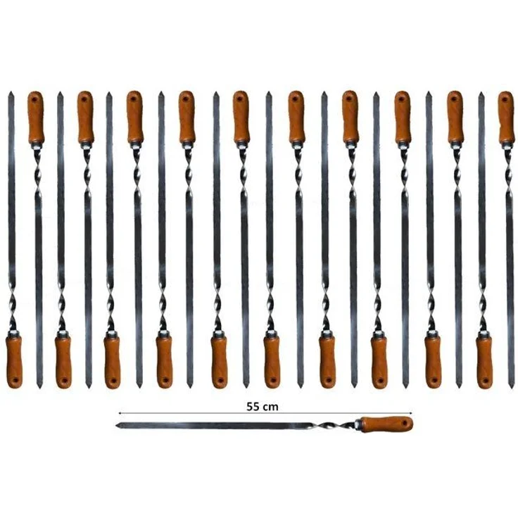 walexo Grillspieß Grillspieße Schaschlikspieße Edelstahl 550 x 10 x 2 mm mit Holzgriff (21-St) – Bild 2