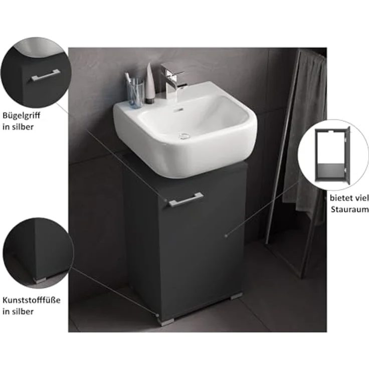 Fackelmann Easy Waschbeckenunterschrank in Anthrazit – 40cm Breite, Flexibler Türanschlag, Modernes Design und praktischer Stauraum, inkl- Füße – Made in Germany – Bild 6