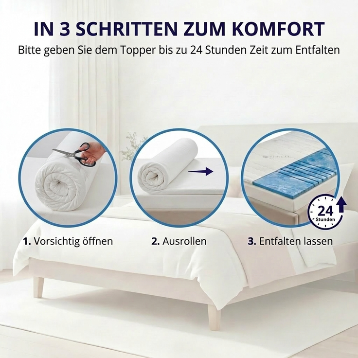 Mister Sandman Gelschaum Topper 180x200cm, 8 cm Höhe, 7-Zonen Matratzentopper, Tencel Lyocell Bezug, OEKO-TEX Zertifiziert, Waschbar, Made in Germany – Bild 4