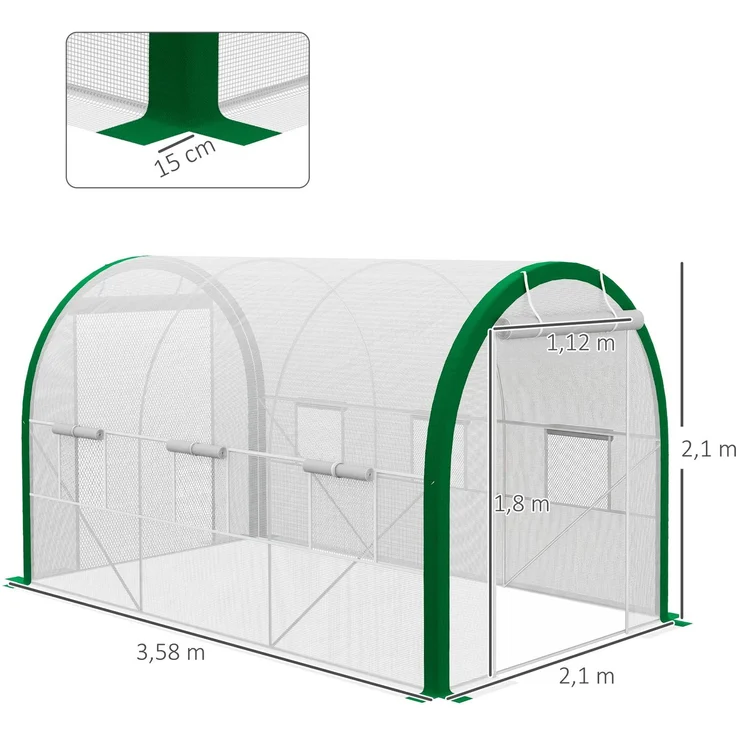 Outsunny Foliengewächshaus, Verzinkter Stahl, 140 GSM PE, Polyester, Weiß, 358L x 210B x 210H cm – Bild 3