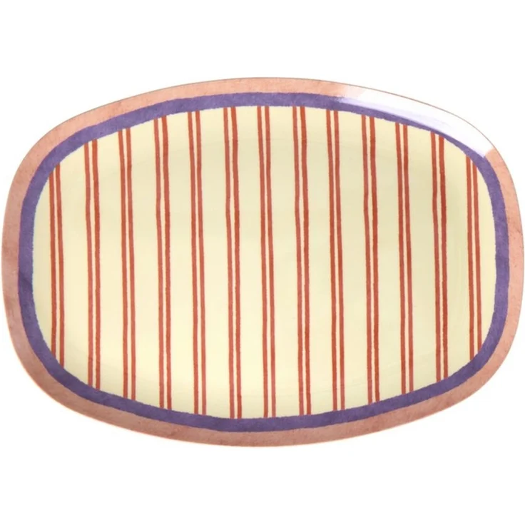 rice Teller Rice Melamin Teller Rechteckig - Rote Streifen Motiv Creme 30 x 22 cm, (1 St) – Bild 1