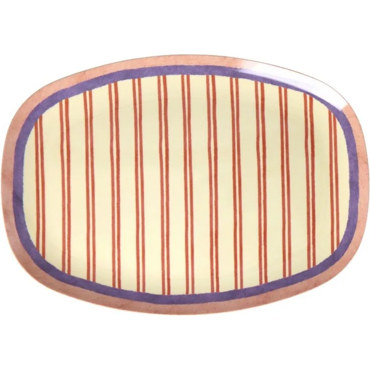 rice Teller Rice Melamin Teller Rechteckig - Rote Streifen Motiv Creme 30 x 22 cm, (1 St)