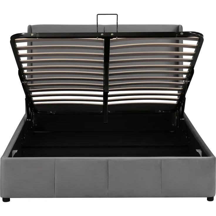 Polsterbett 140x190 Flanell, mit hydraulischem Stauraum Doppelbett,Boxspring Optik, bis 300kg,weicher Bezug,Grau – Bild 6
