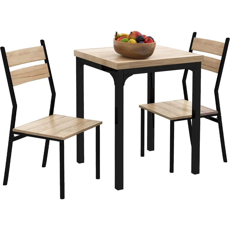 3-teilige Essgruppe Esstisch mit 2 Stühlen Platzsparende Esszimmergruppe Sitzgruppe für Esszimmer, Küche Naturholzmaserung+Schwarz--Natur--76x60x60cm--YOUDENOVA – Bild 1