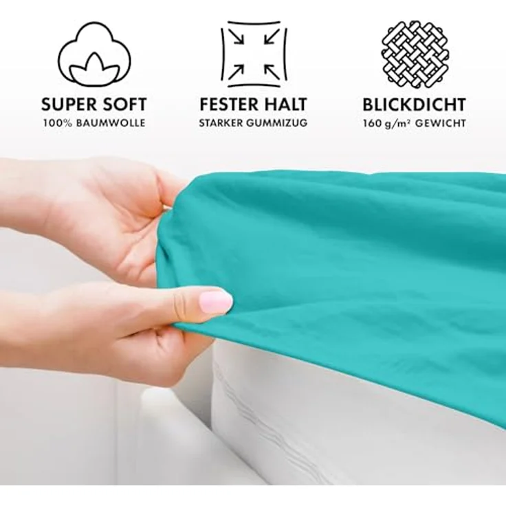 Jacobson Jersey Spannbettlaken Spannbetttuch Baumwolle Bettlaken (120x200-130x200 cm, Türkis) – Bild 4