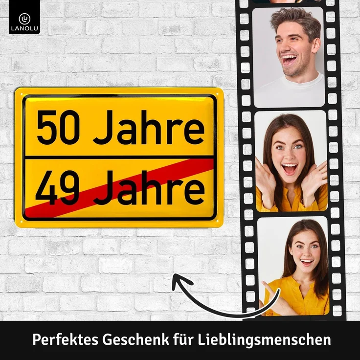 LANOLU Blechschild 50 Jahre Ortsschild - 20x30cm – Metall – Gelb – 20185 – Bild 3