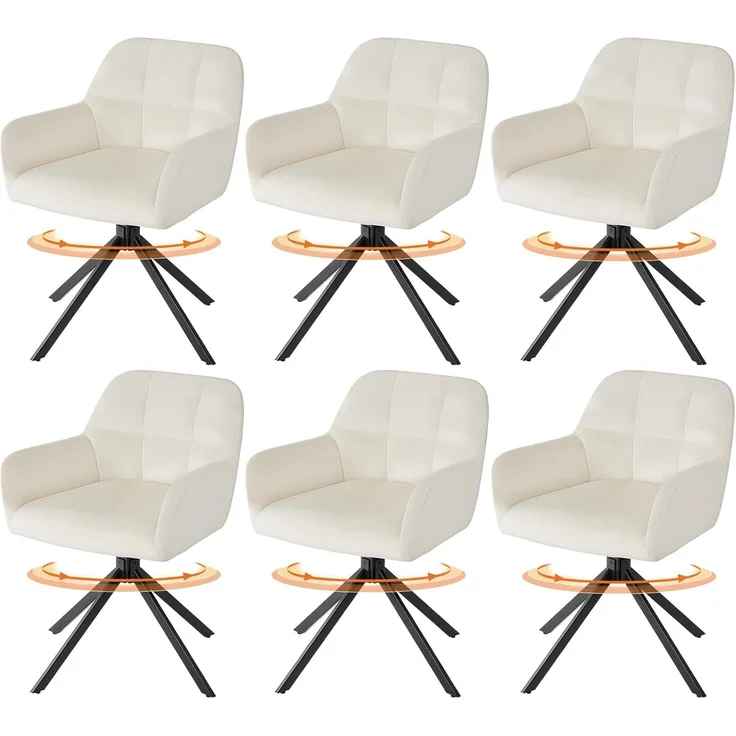 Sweetcrispy Esszimmerstuhl 6er Set, 360° Drehstuhl Esszimmer, Küchenstuhl, Samt Schminktisch Stuhl, bis 120 kg belastbar, Sessel mit Armlehnen Stahlbeine, Schreibtischstuhl für Arbeitszimmer, Beige – Bild 1