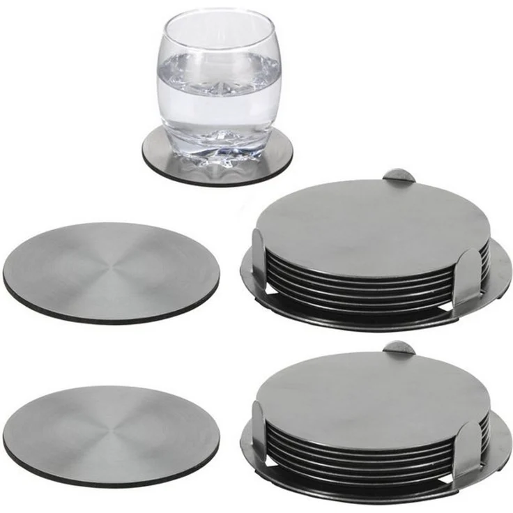 HAC24 Glasuntersetzer Edelstahl Untersetzer Set Tassenuntersetzer Tischuntersetzer, Set, 14-tlg, Inkl. Halterung, Ø 10 cm – Bild 3
