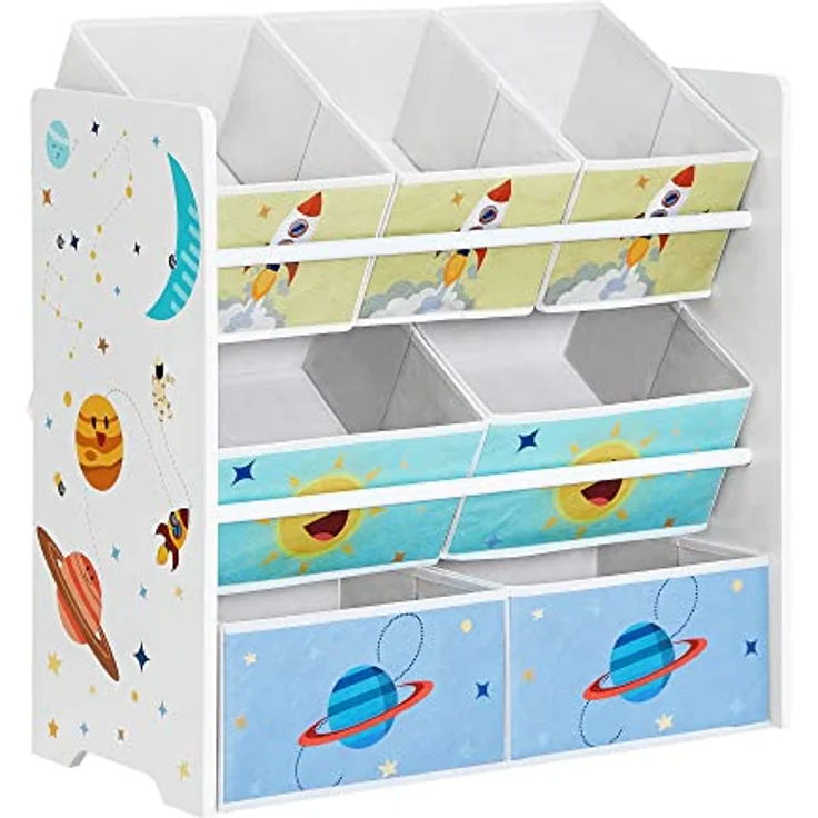 Songmics Kinderregal, mit 7 Aufbewahrungsboxen, MDF / Vliesstoff weiß, 60 x 29,5 x 62,5 cm – Bild 2