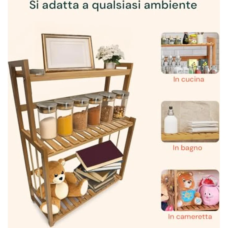 Avilia Badezimmerregal aus Bambus, 3 Böden, 42 x 18 x 53 cm, Mehrzweck-Organizer, platzsparend, Kapazität 20 kg, stabiles Regal, einfach zu montieren – für Badezimmer, Küche – Bild 6