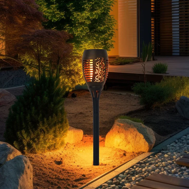 4er Set LED Solarleuchte, Fackel, Feuereffekt, schwarz, H 50 cm – Bild 5
