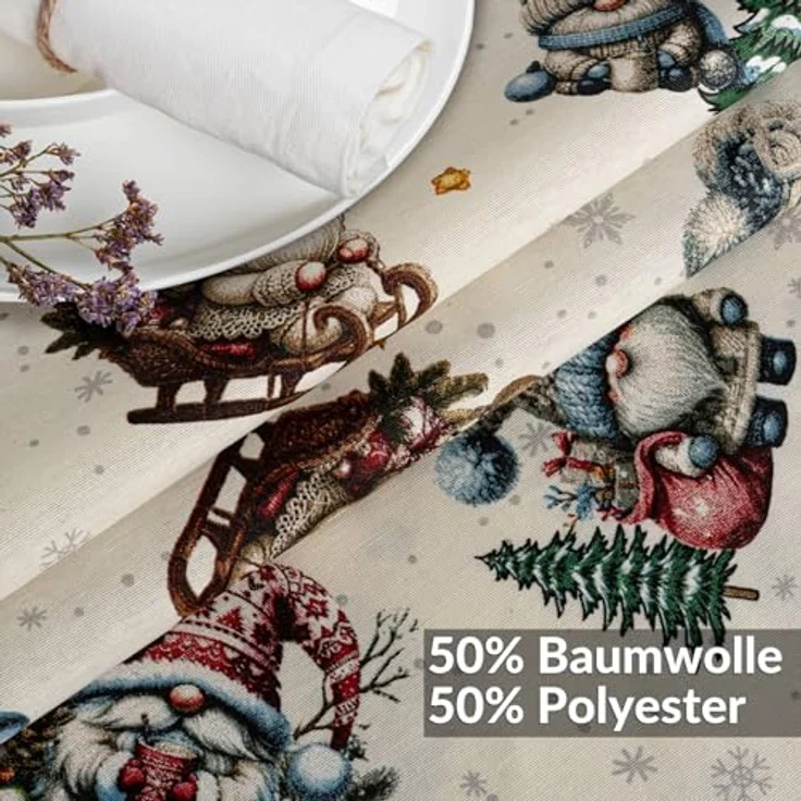 ANRO Tischdecke Weihnachten abwaschbare Weihnachtstischdecke (Einzelstück 1-tlg), Schmutzabweisend Weihnachten Grün 100x140cm – Bild 2