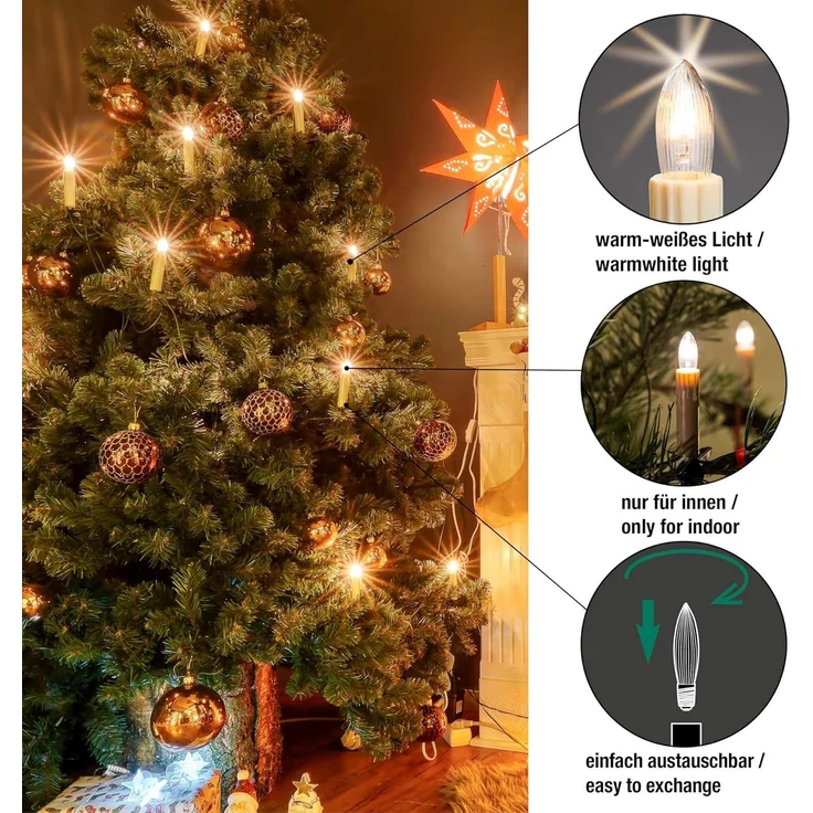 hellum Ersatz-Kerzen für Schwibbogen, 25 Stück 34V 3W Riffelkerze für Weihnachtsbaum Kerzen Lichterketten innen mit 7 Brennstellen, Birnen für Lichterbogen E10/ 34V/ 3W/ 22 Lumen 919110 – Bild 4