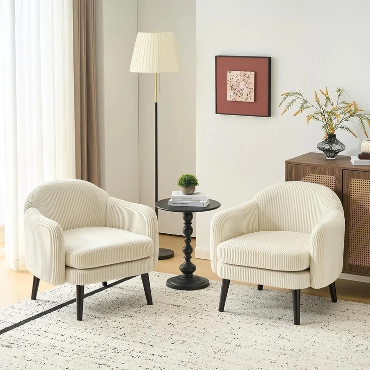 Sessel Cocktailsessel Loungesessel Wohnzimmer Cord-stoff Beige – Bild 9