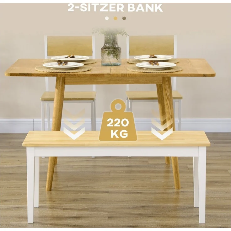 HOMCOM Sitzbank Holzbank Küchenbank (Wohnzimmerbank, 1-St, Essbank), Weiß, 102 x 36 x 45 cm – Bild 3