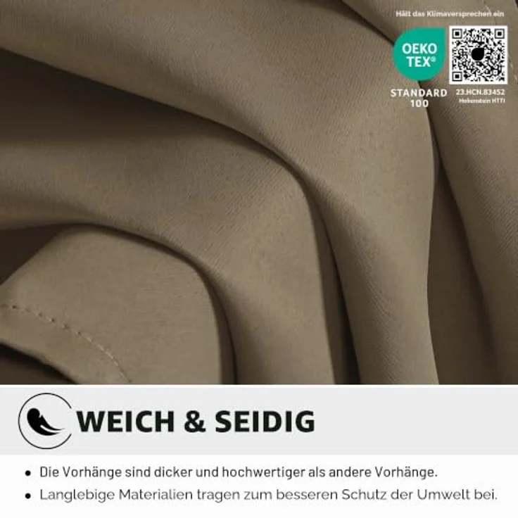 Deconovo Verdunkelungsvorhänge, wärmeisolierend, kälteisolierend, modernes Design mit Ösen, Vorhänge für Jungenzimmer, 107 x 138 cm (Breite x Höhe), Taupe, 2 Stück – Bild 6