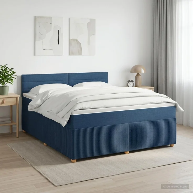 vidaXL Boxspringbett mit Matratze mit Kopfteil Blau 180 x 200 cm Stoff 3451523 – Bild 1