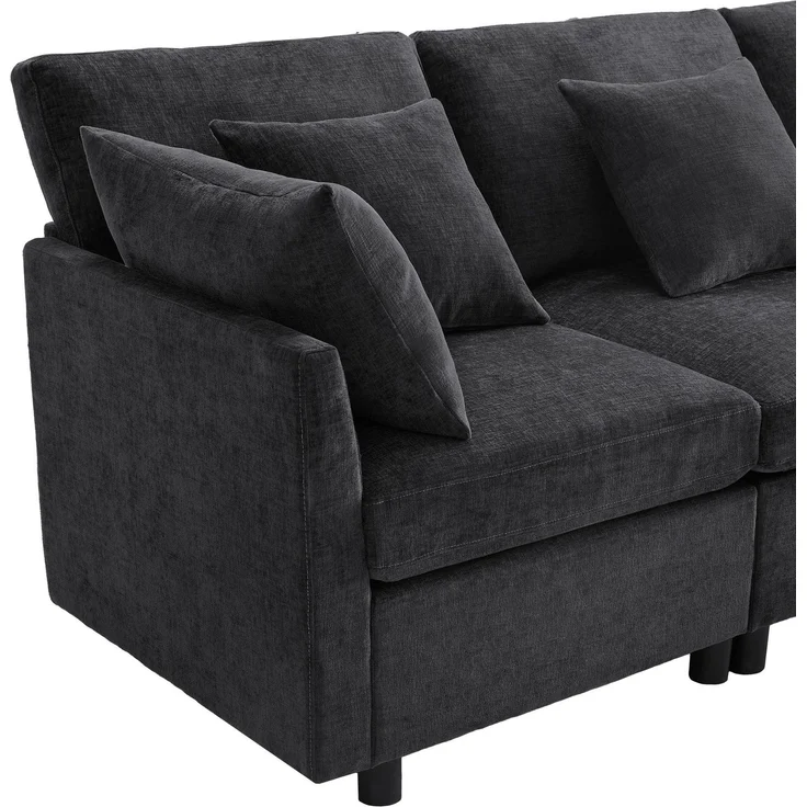 Big-Sofa mit Rückenkissen, Zierkissen und loser Kissen, 6-Sitzer Sofa, L-Form, U‑Form, Chenille Bezug – Bild 9