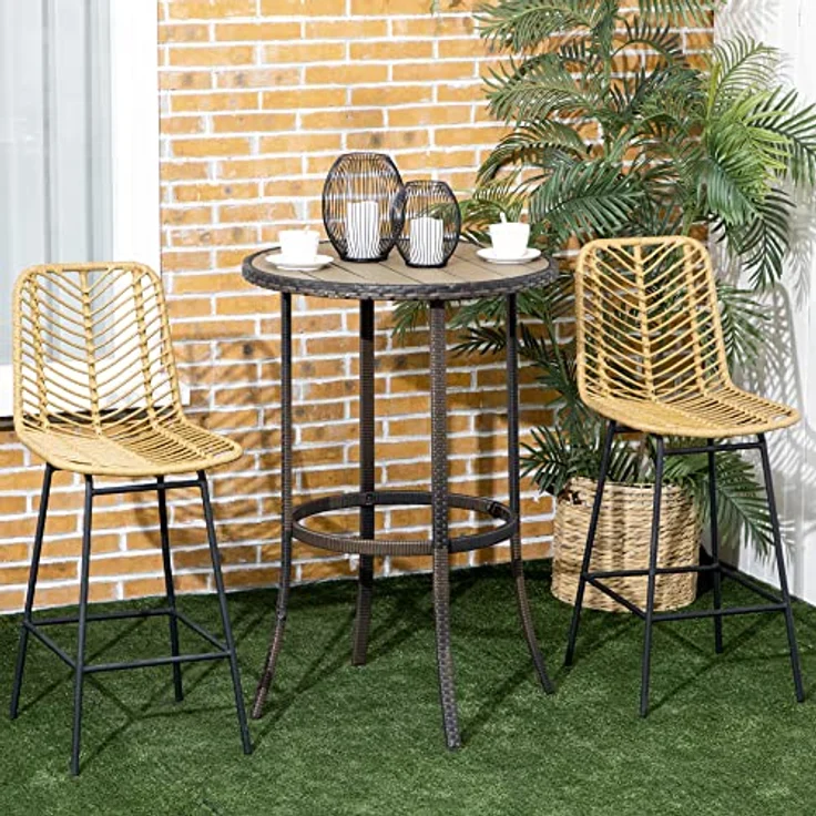 HOMCOM Barhocker Rattan Barhocker Satz (Barhocker, 2 St, Esszimmerstühle), Gelb+Schwarz 52 x 42,4 x 102 cm – Bild 7