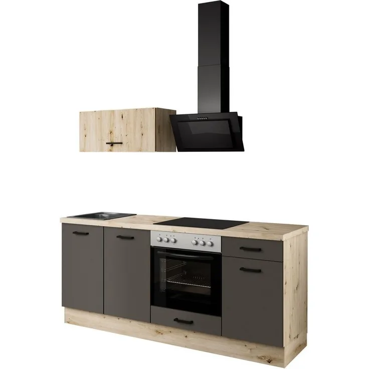 IMPULS KÜCHEN Küchenzeile "Lissabon", Ausrichtung wählbar, Schubkästen mit Soft-Close, vormontiert, wahlweise mit E-Geräten, mit Vollauszug, Breite 195 cm