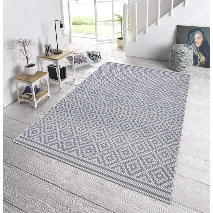 In- & Outdoor Teppich Raute blau/creme - 160x230x0,8cm – Bild 6