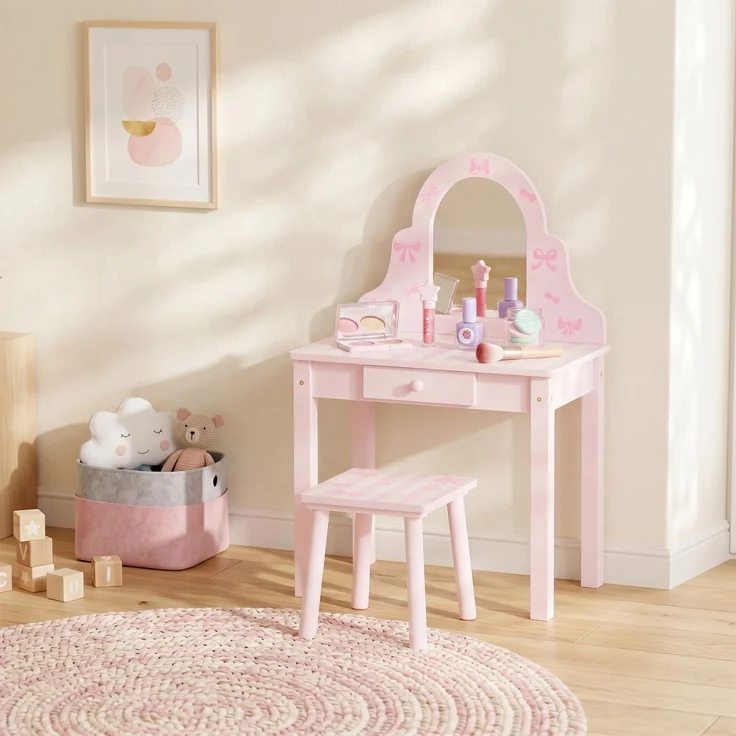 AIYAPLAY Kinder Schminktisch-Set, MDF, Acryl, Rosa, 55L x 34B x 82H cm – Bild 8