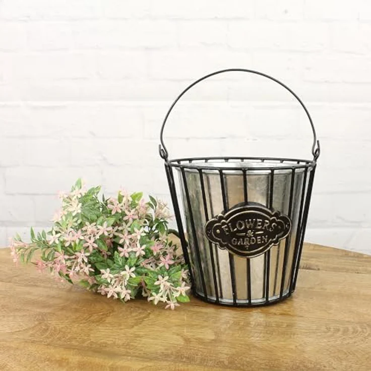 Macosa Home Pflanzschale Deko Pflanzeimer Zink Metall Schwarz vers. Größen Zinkeimer (Pflanzgefäß Pflanzschale, Dekoeimer Blumentopf Dekotopf), Blumeneimer Garten-Dekoration Metalleimer Eimer – Bild 5