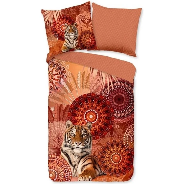 Traumschloss Bettwäsche Baumwolle, Satin, 2 teilig, Mandalas mit Tiger, Federn, orange – Bild 3