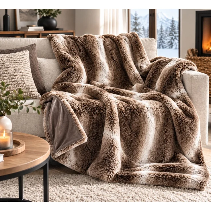 Wohndecke Fell-Imitat Kuscheldecke Bett-Überwurf Tagesdecke, heimtexland, Chalet Sofadecke I kuschelig warm I 150x200 cm – Bild 1