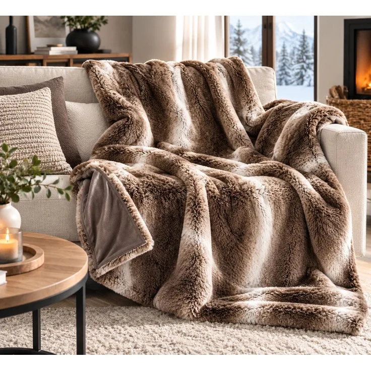 Wohndecke Fell-Imitat Kuscheldecke Bett-Überwurf Tagesdecke, heimtexland, Chalet Sofadecke I kuschelig warm I 150x200 cm