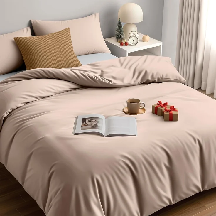 Utopia Bedding Bettwäsche Set - Mikrofaser Bettbezug 230x220 cm + 2 Kissenbezüge 50x75 cm - Beige – Bild 1