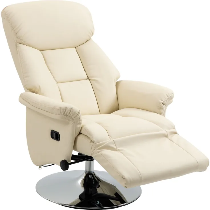 Wohnora-Relaxsessel, Liegefunktion, Lederoptik, Fußstütze, bis 150 kg, 78 x 80 x 109 cm, Creme,H 1090cm x T 800cm x B 780cm,Cremeweiß